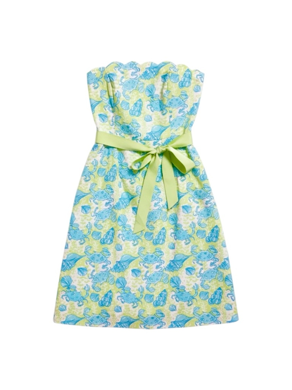 Vintage Lilly Pulitzer Strapless Dress‎ 2 US Crab Seashell Scalloped Cotton